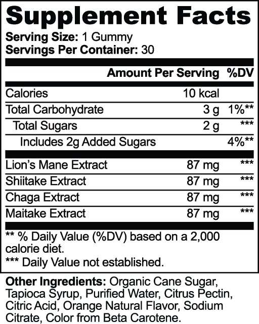 VITAL four-mushroom gummies Supplement Facts label