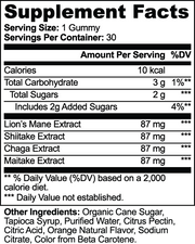 VITAL four-mushroom gummies Supplement Facts label