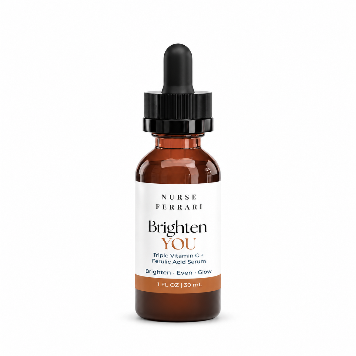 Nurse Ferrari Brighten YOU Triple Vitamin C and Ferulic Acid Serum bottle on white
