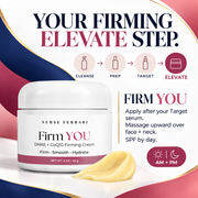 Firm YOU routine card showing the face and neck cream as the Elevate step for morning and evening use