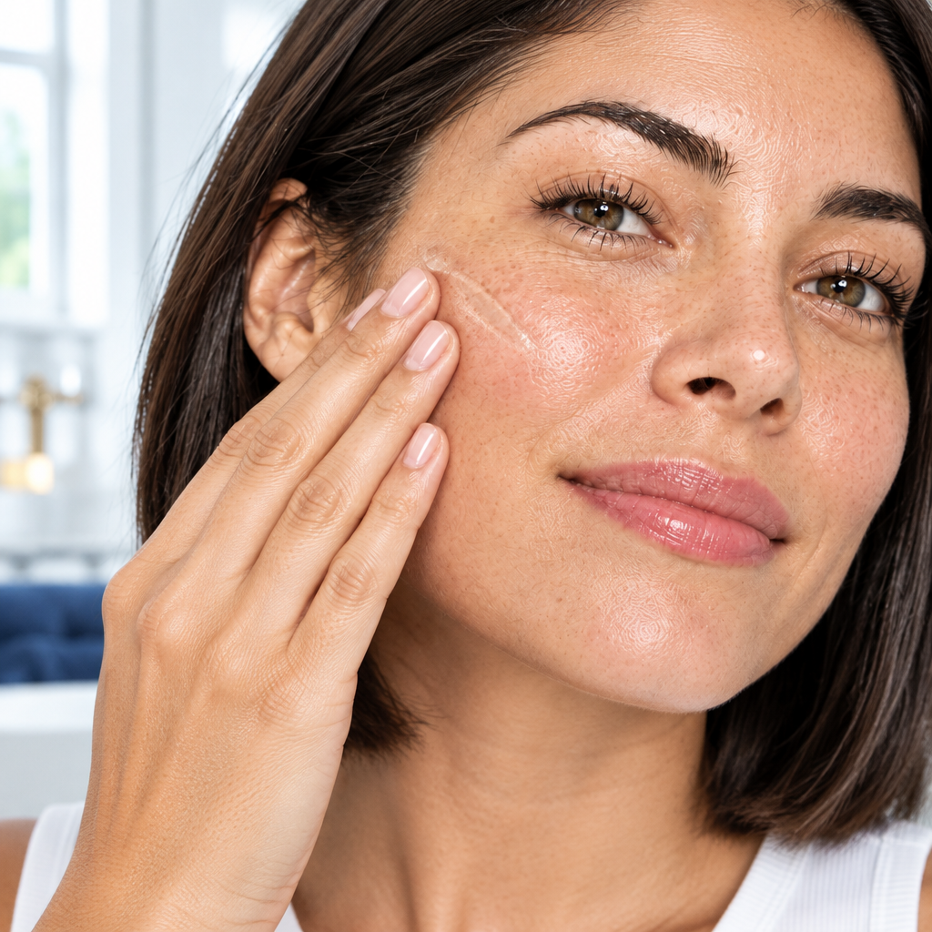 Original Hydrate YOU model gently applying serum to her cheek