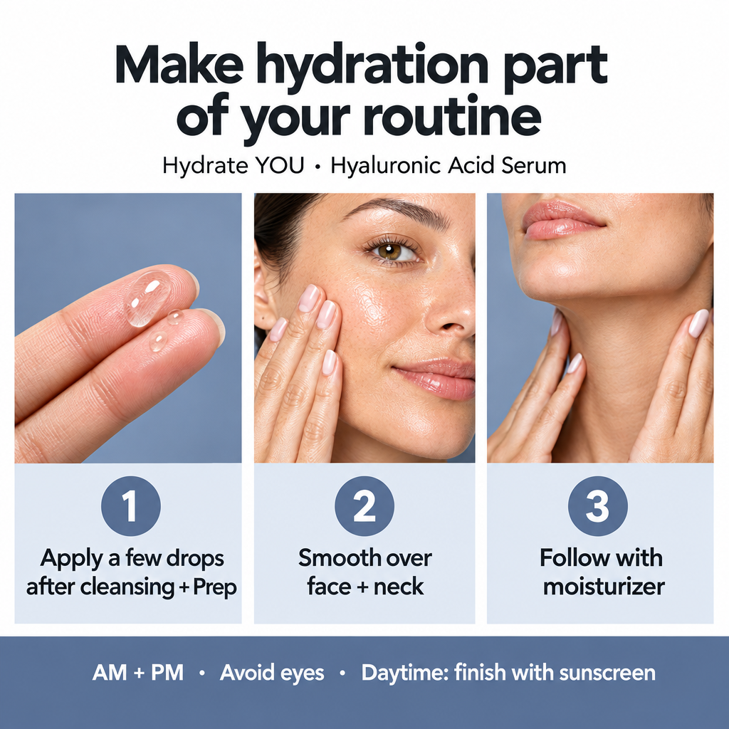 Hydrate YOU three-panel serum how-to slide