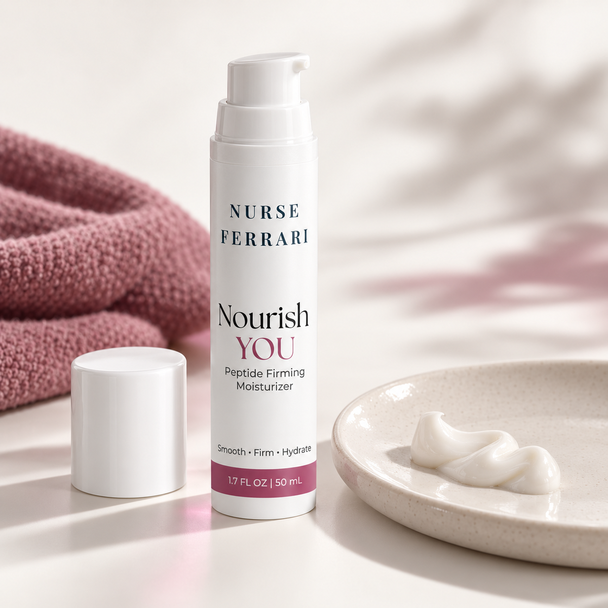 Nourish YOU airless pump and rich white moisturizer texture