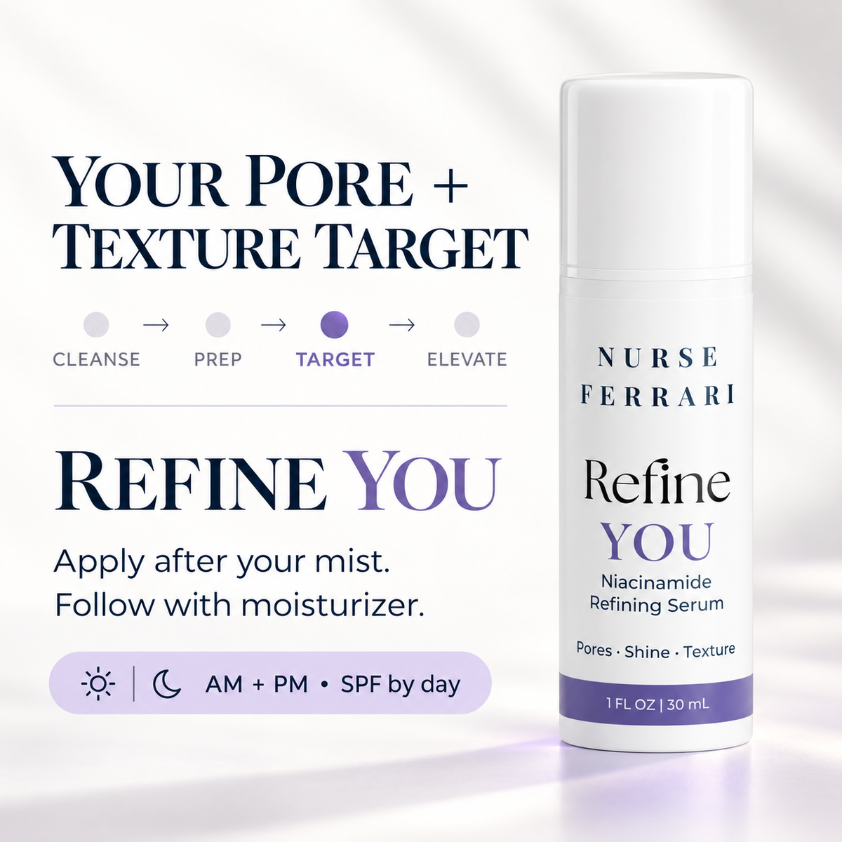 Refine YOU pore and texture Target routine placement for morning and evening